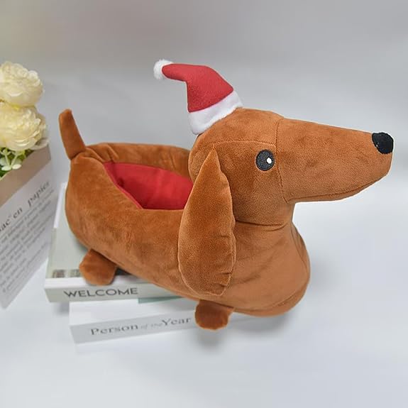Christmas Dachshund Animal Slippers for Women Men - Funny Novelty Dog Holiday Gift - animal slippers women dachshund slippers dog lovers