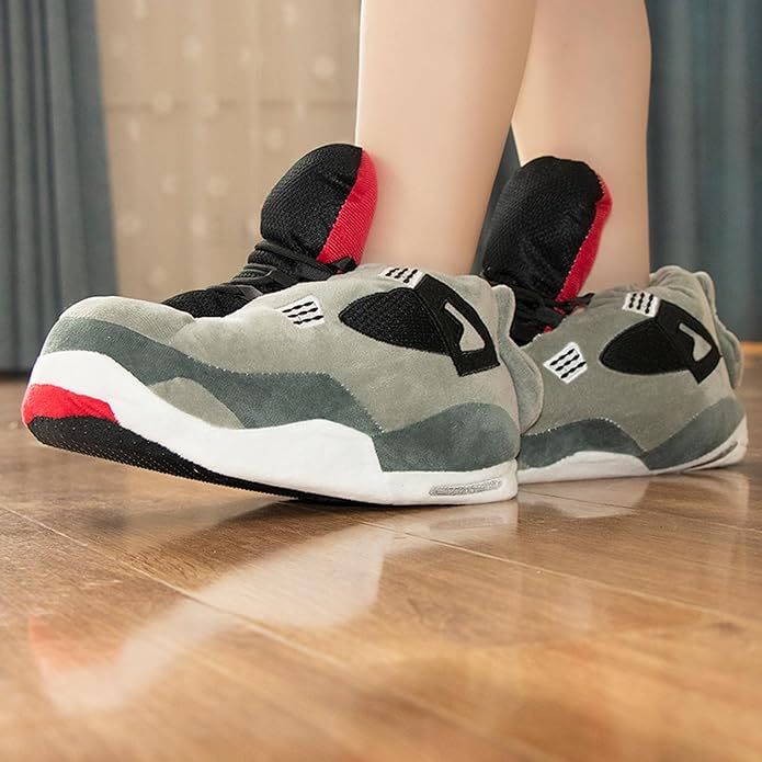 Grey Sneaker Slippers for Women Men - Cozy Non-Slip Funny Indoor House Shoes - cozy indoor slippers non-slip funny slippers grey sneaker