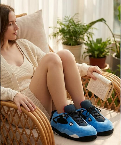 Blue Sneaker Slippers for Women Men - Funny Novelty Cozy Indoor Shoes - blue sneaker cozy indoor slippers non-slip cute slippers for women