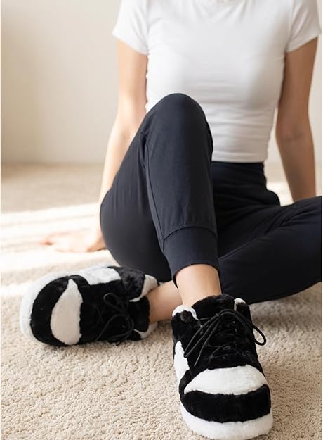 Black Sneaker Slippers V2 for Women Men - Cozy Funny Novelty House Shoes - cozy indoor slippers non-slip funny slippers house shoes