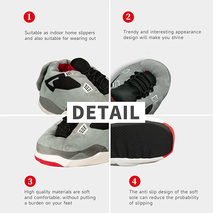 Grey Sneaker Slippers for Women Men - Cozy Non-Slip Funny Indoor House Shoes - cozy indoor slippers non-slip funny slippers grey sneaker