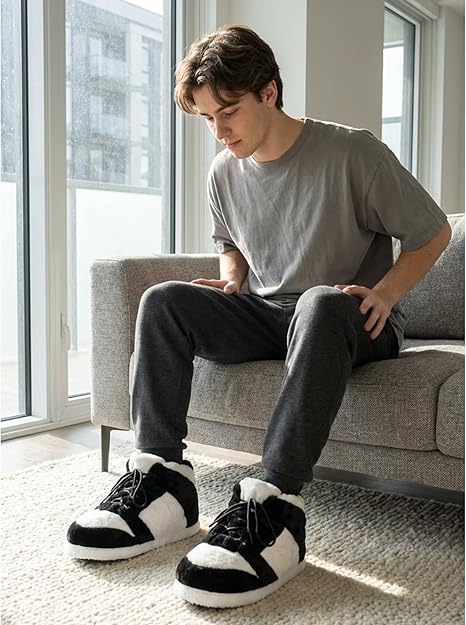 Black Sneaker Slippers V2 for Women Men - Cozy Funny Novelty House Shoes - cozy indoor slippers non-slip funny slippers house shoes
