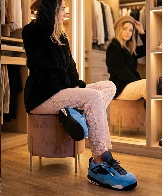 Blue Sneaker Slippers for Women Men - Funny Novelty Cozy Indoor Shoes - blue sneaker cozy indoor slippers non-slip cute slippers for women