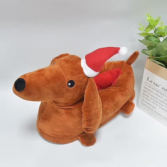 Christmas Dachshund Animal Slippers for Women Men - Funny Novelty Dog Holiday Gift - animal slippers women dachshund slippers dog lovers