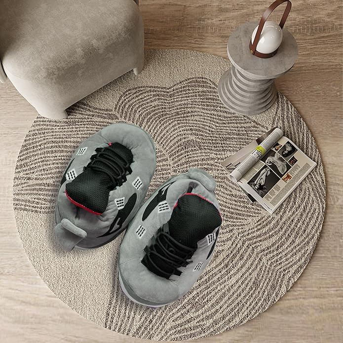 Grey Sneaker Slippers for Women Men - Cozy Non-Slip Funny Indoor House Shoes - cozy indoor slippers non-slip funny slippers grey sneaker