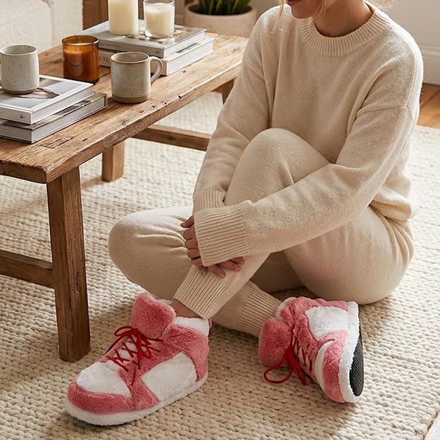 Pink Sneaker Slippers for Women - Cute Funny Novelty Cozy Indoor House Shoes - cozy indoor slippers non-slip cute slippers for women funny slippers