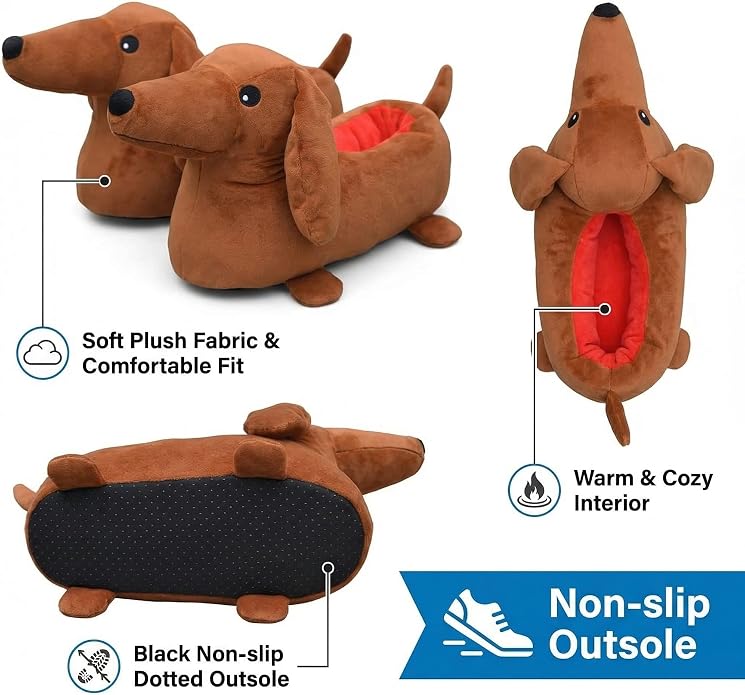 Dachshund slippers with soft fabric, cozy interior and non-slip sole