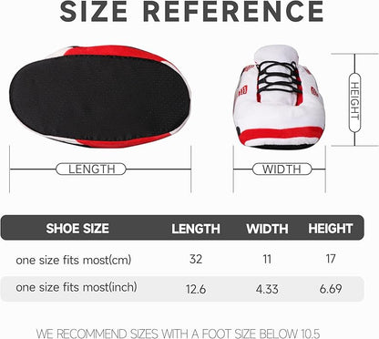 White sneaker slippers size guide with length width and height